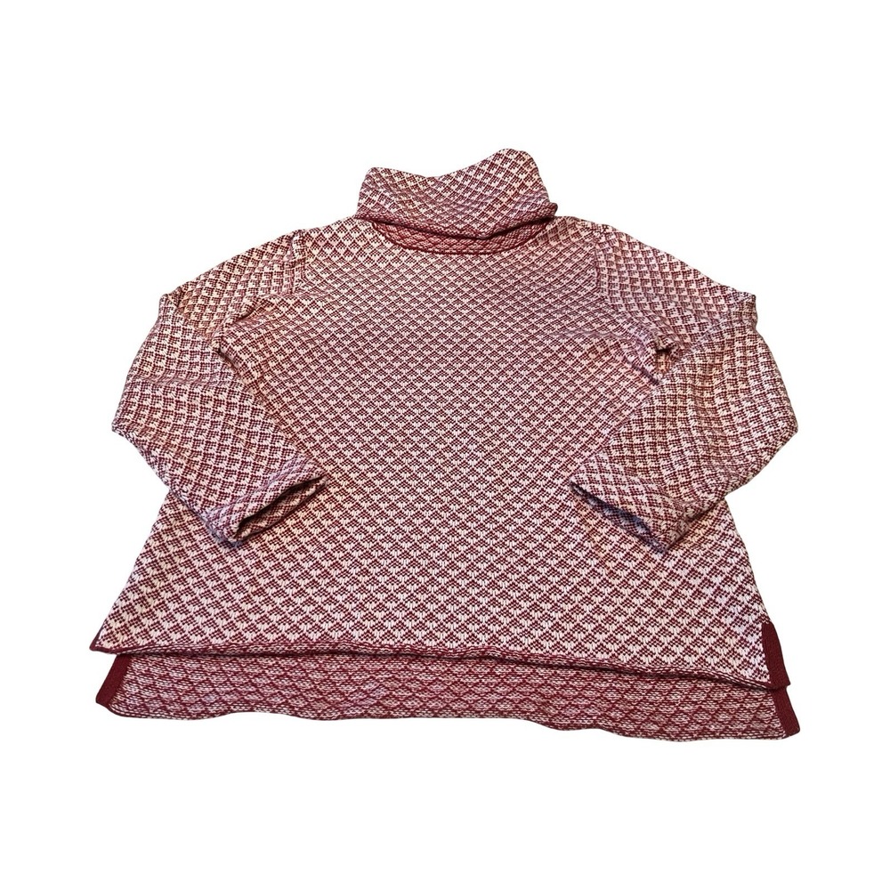 Fat Face Womens Red White Geometric Turtleneck High Low Sweater Size US 10 UK 14